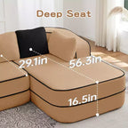 106 Divano Senza Struttura in Tessuto Teddy 32D, Design a Colori a Contrasto, Morbido e Comodo con Chaise Longue a L, per Soggiorno