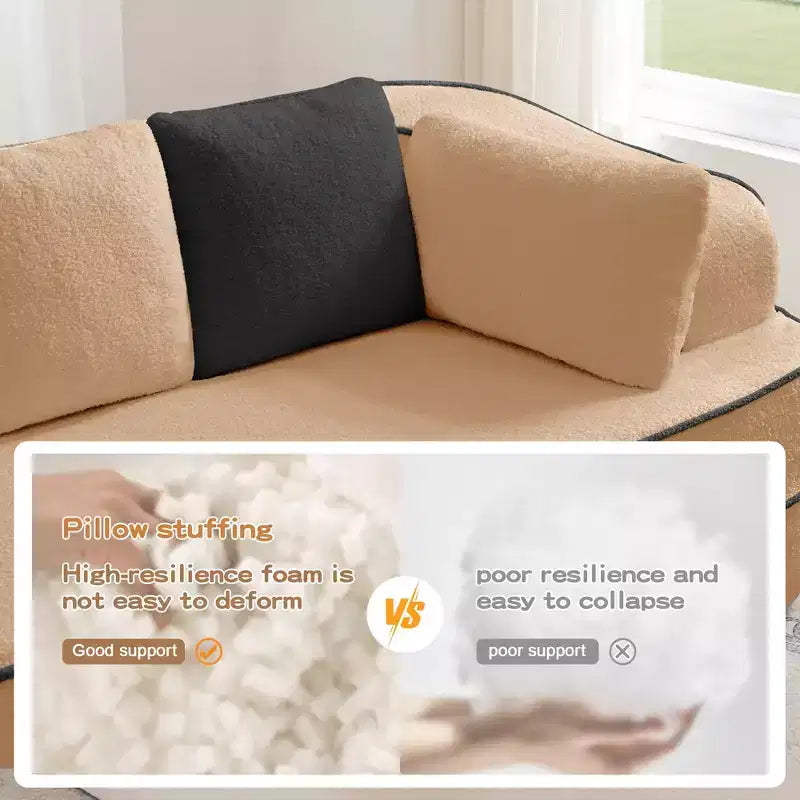 106 Divano Senza Struttura in Tessuto Teddy 32D, Design a Colori a Contrasto, Morbido e Comodo con Chaise Longue a L, per Soggiorno