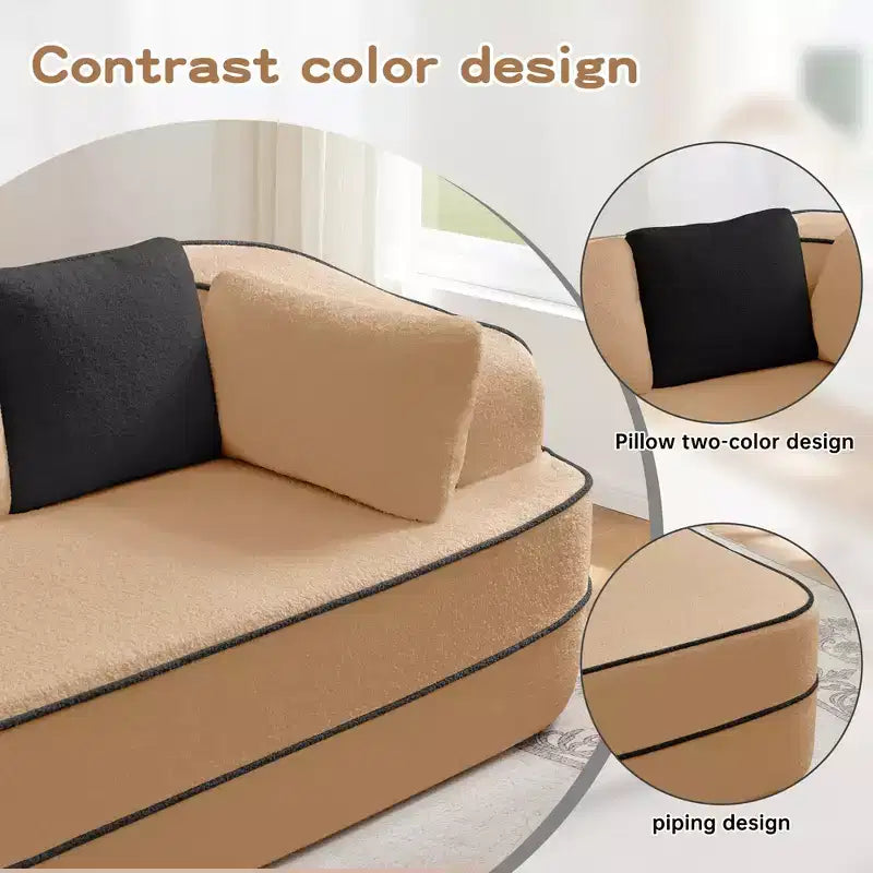 106 Divano Senza Struttura in Tessuto Teddy 32D, Design a Colori a Contrasto, Morbido e Comodo con Chaise Longue a L, per Soggiorno