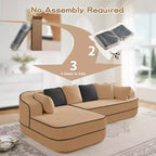 106 Divano Senza Struttura in Tessuto Teddy 32D, Design a Colori a Contrasto, Morbido e Comodo con Chaise Longue a L, per Soggiorno