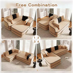 106 Divano Senza Struttura in Tessuto Teddy 32D, Design a Colori a Contrasto, Morbido e Comodo con Chaise Longue a L, per Soggiorno