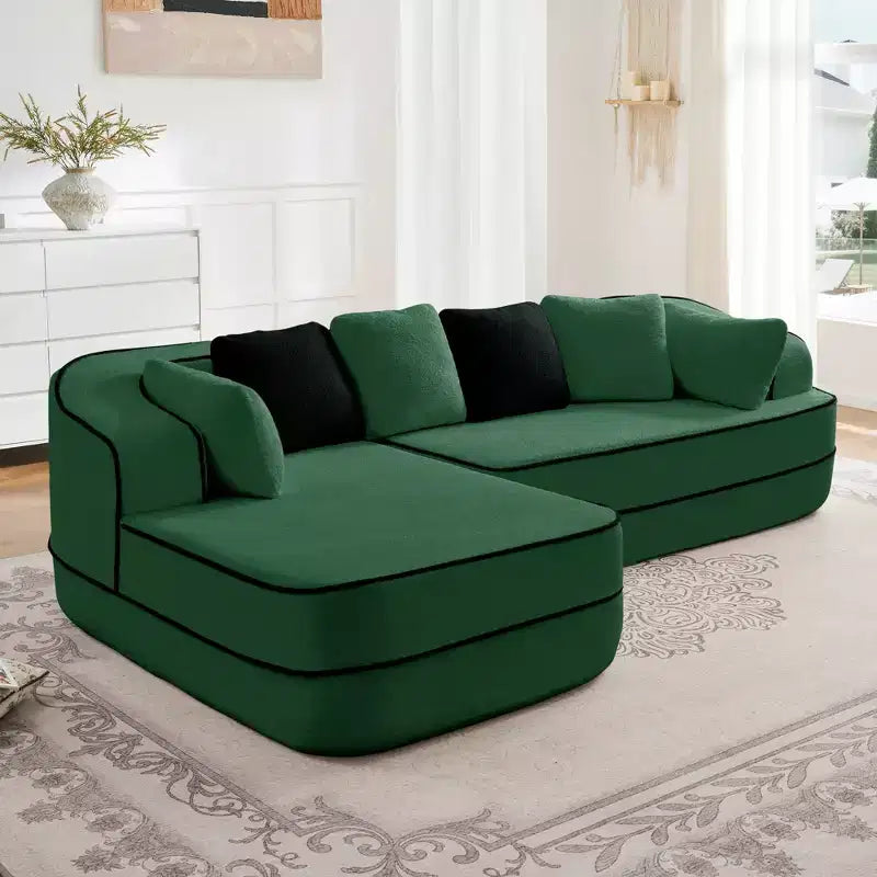 106 Divano Senza Struttura in Tessuto Teddy 32D, Design a Colori a Contrasto, Morbido e Comodo con Chaise Longue a L, per Soggiorno