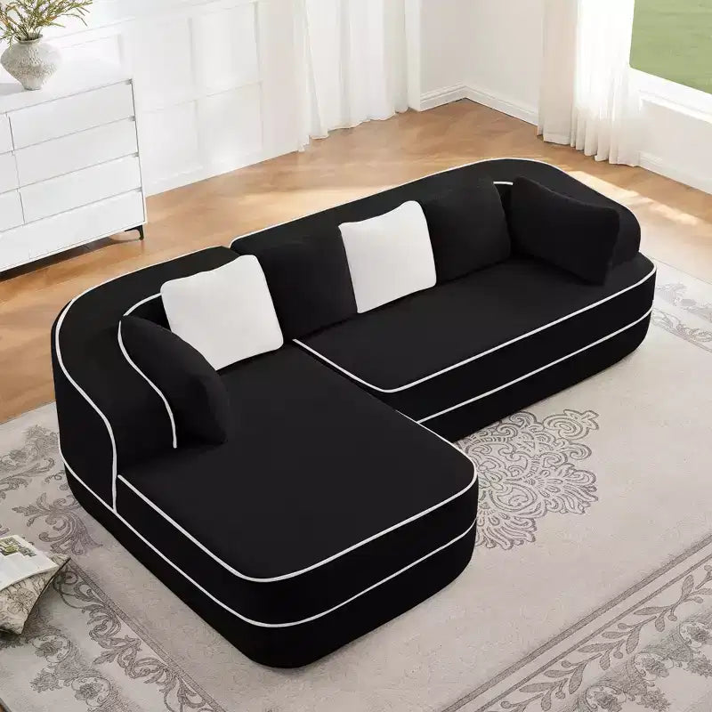 106 Divano Senza Struttura in Tessuto Teddy 32D, Design a Colori a Contrasto, Morbido e Comodo con Chaise Longue a L, per Soggiorno