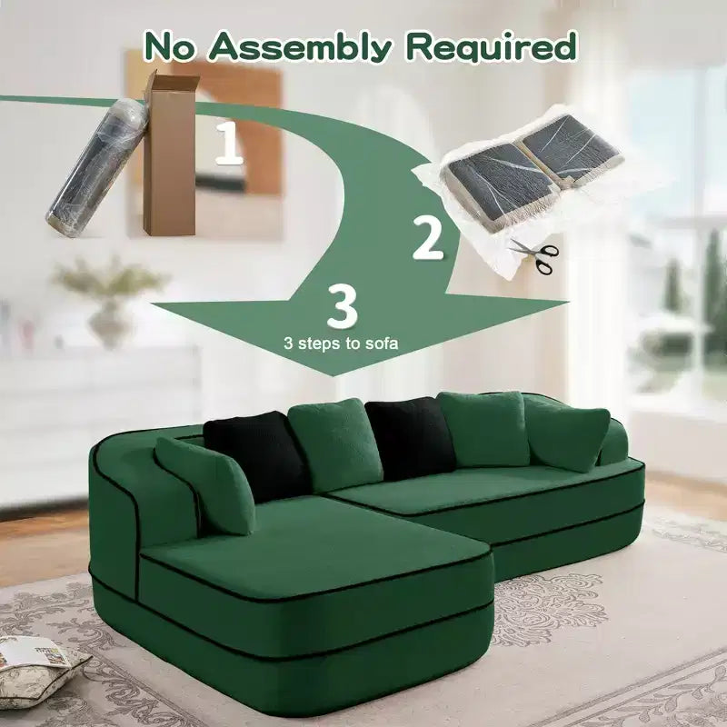 106 Divano Senza Struttura in Tessuto Teddy 32D, Design a Colori a Contrasto, Morbido e Comodo con Chaise Longue a L, per Soggiorno