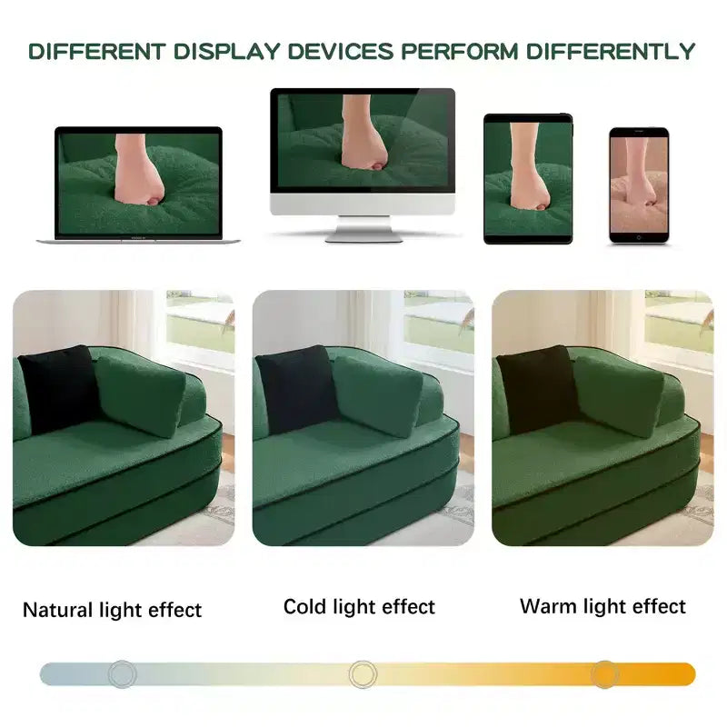 106 Divano Senza Struttura in Tessuto Teddy 32D, Design a Colori a Contrasto, Morbido e Comodo con Chaise Longue a L, per Soggiorno