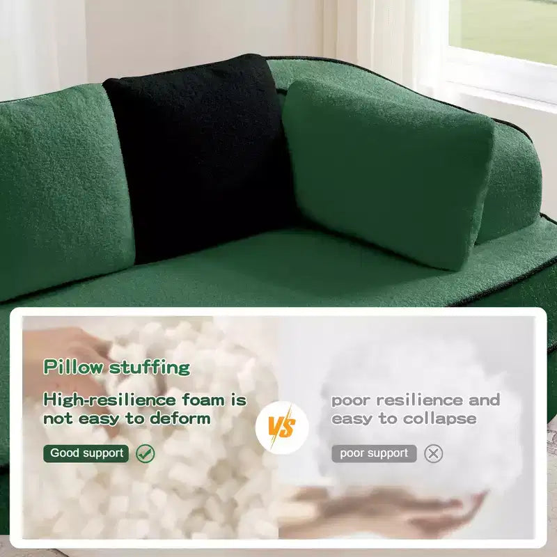 106 Divano Senza Struttura in Tessuto Teddy 32D, Design a Colori a Contrasto, Morbido e Comodo con Chaise Longue a L, per Soggiorno