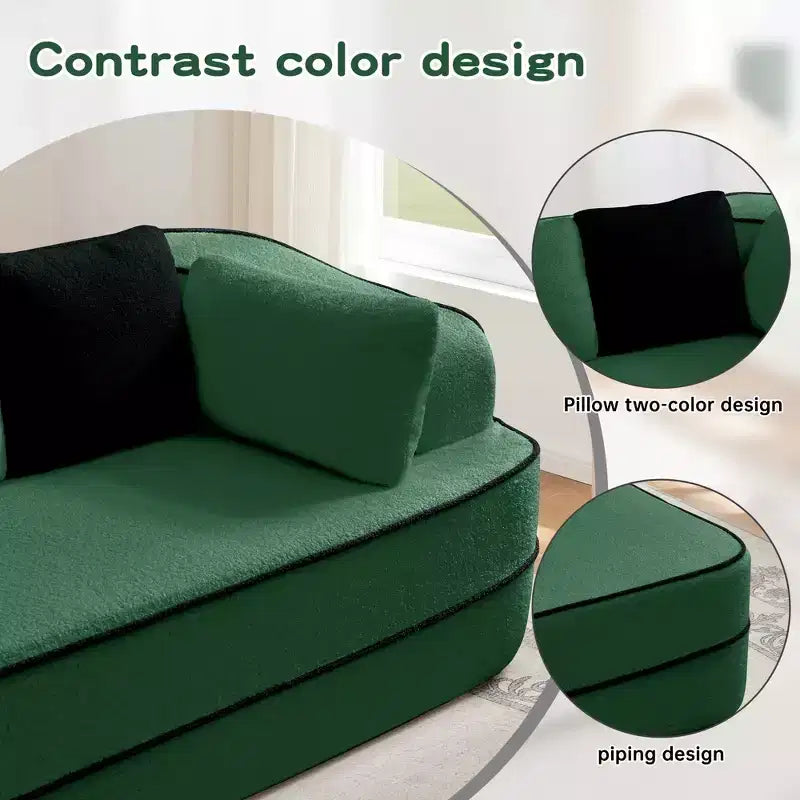 106 Divano Senza Struttura in Tessuto Teddy 32D, Design a Colori a Contrasto, Morbido e Comodo con Chaise Longue a L, per Soggiorno