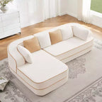 106 Divano Senza Struttura in Tessuto Teddy 32D, Design a Colori a Contrasto, Morbido e Comodo con Chaise Longue a L, per Soggiorno