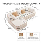 106 Divano Senza Struttura in Tessuto Teddy 32D, Design a Colori a Contrasto, Morbido e Comodo con Chaise Longue a L, per Soggiorno