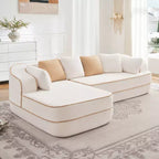 106 Divano Senza Struttura in Tessuto Teddy 32D, Design a Colori a Contrasto, Morbido e Comodo con Chaise Longue a L, per Soggiorno
