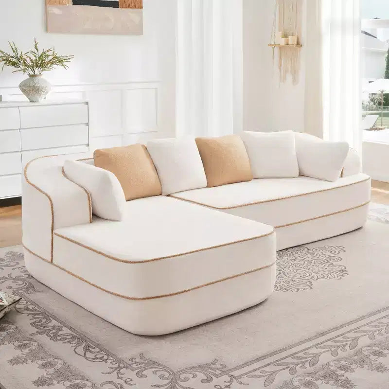 106 Divano Senza Struttura in Tessuto Teddy 32D, Design a Colori a Contrasto, Morbido e Comodo con Chaise Longue a L, per Soggiorno