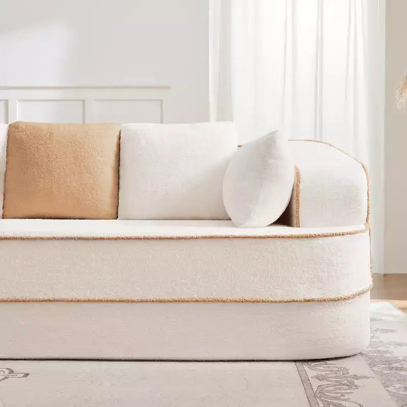 106 Divano Senza Struttura in Tessuto Teddy 32D, Design a Colori a Contrasto, Morbido e Comodo con Chaise Longue a L, per Soggiorno