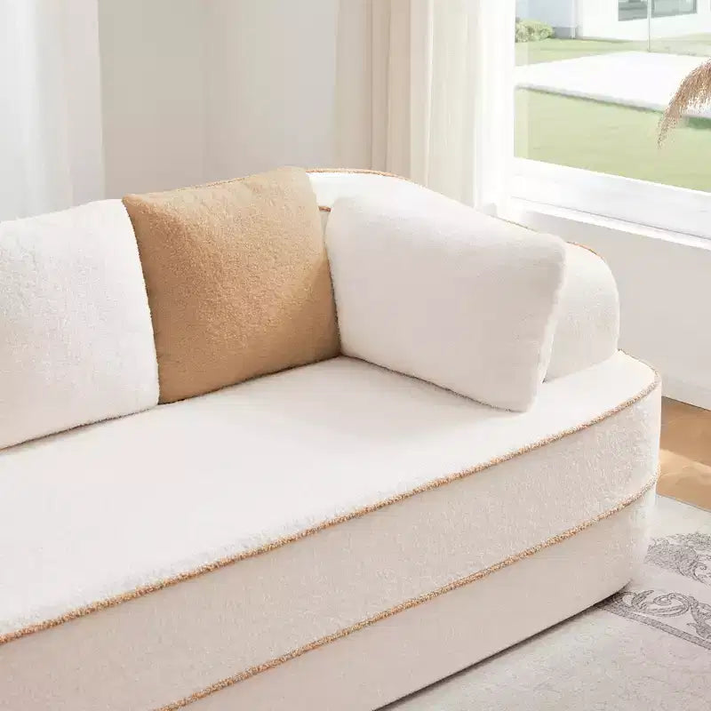 106 Divano Senza Struttura in Tessuto Teddy 32D, Design a Colori a Contrasto, Morbido e Comodo con Chaise Longue a L, per Soggiorno