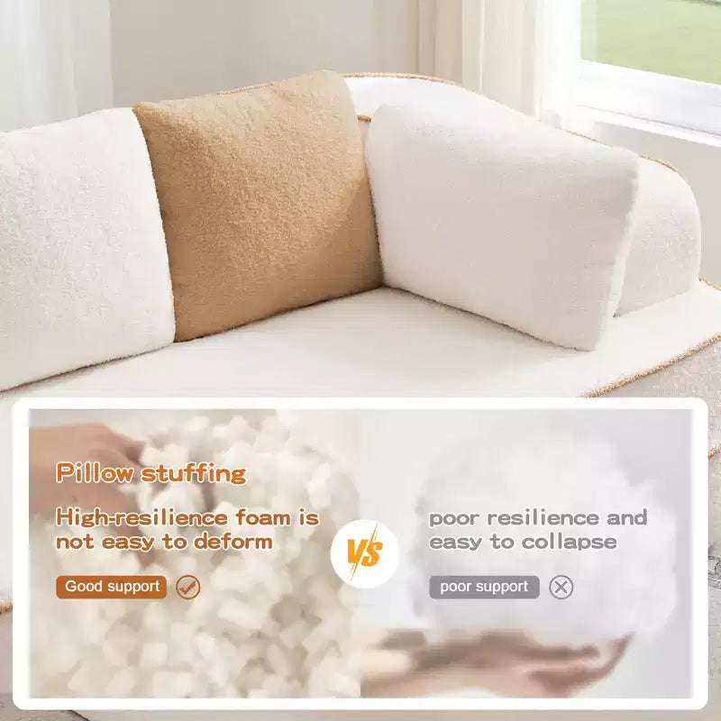 106 Divano Senza Struttura in Tessuto Teddy 32D, Design a Colori a Contrasto, Morbido e Comodo con Chaise Longue a L, per Soggiorno