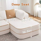 106 Divano Senza Struttura in Tessuto Teddy 32D, Design a Colori a Contrasto, Morbido e Comodo con Chaise Longue a L, per Soggiorno
