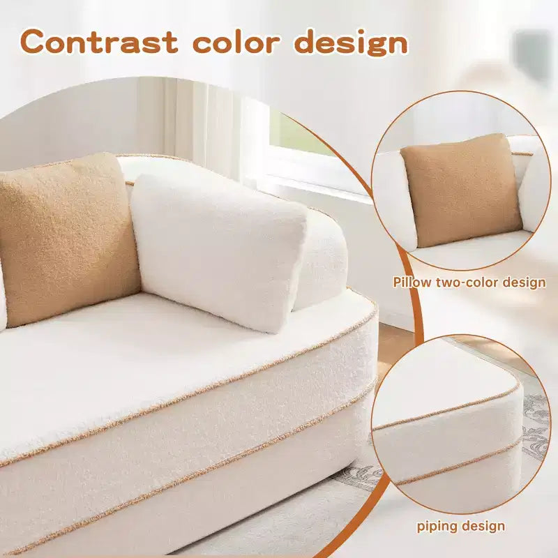 106 Divano Senza Struttura in Tessuto Teddy 32D, Design a Colori a Contrasto, Morbido e Comodo con Chaise Longue a L, per Soggiorno