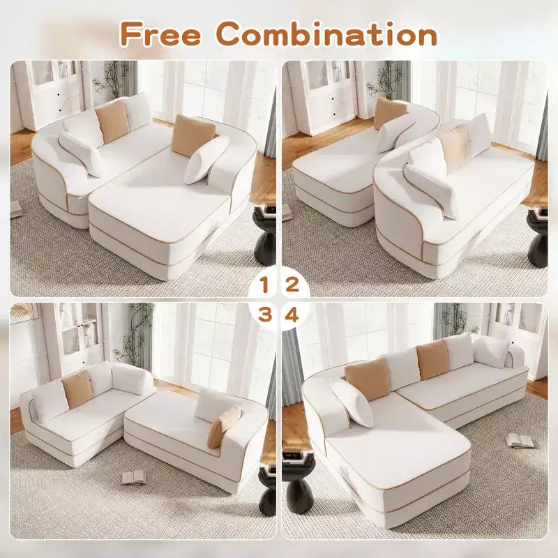 106 Divano Senza Struttura in Tessuto Teddy 32D, Design a Colori a Contrasto, Morbido e Comodo con Chaise Longue a L, per Soggiorno