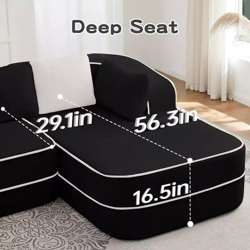 106 Divano Senza Struttura in Tessuto Teddy 32D, Design a Colori a Contrasto, Morbido e Comodo con Chaise Longue a L, per Soggiorno