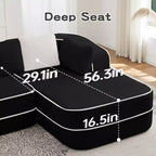 106 Divano Senza Struttura in Tessuto Teddy 32D, Design a Colori a Contrasto, Morbido e Comodo con Chaise Longue a L, per Soggiorno