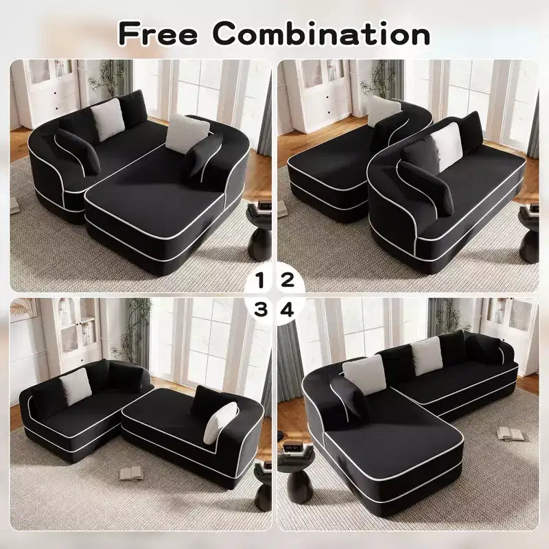 106 Divano Senza Struttura in Tessuto Teddy 32D, Design a Colori a Contrasto, Morbido e Comodo con Chaise Longue a L, per Soggiorno