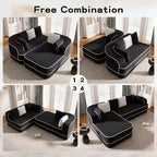 106 Divano Senza Struttura in Tessuto Teddy 32D, Design a Colori a Contrasto, Morbido e Comodo con Chaise Longue a L, per Soggiorno