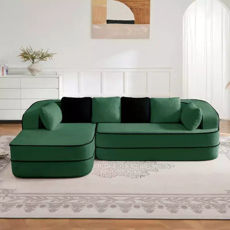 106 Divano Senza Struttura in Tessuto Teddy 32D, Design a Colori a Contrasto, Morbido e Comodo con Chaise Longue a L, per Soggiorno