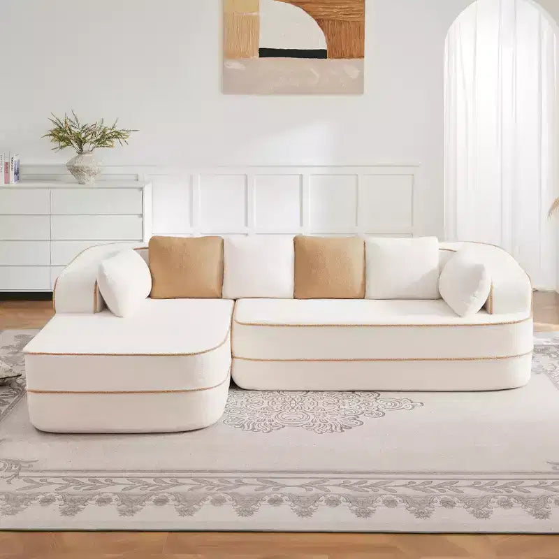 106 Divano Senza Struttura in Tessuto Teddy 32D, Design a Colori a Contrasto, Morbido e Comodo con Chaise Longue a L, per Soggiorno