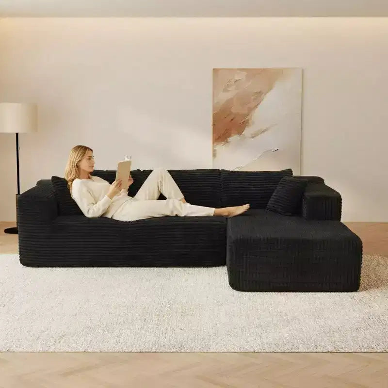 Divano componibile moderno Famapy – Comfort e stile per ambienti contemporanei. Divano letto in cotone compresso senza montaggio con chaise longue.