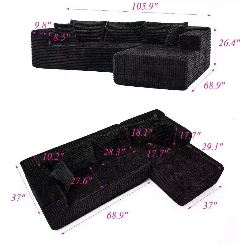 Divano componibile moderno Famapy – Comfort e stile per ambienti contemporanei. Divano letto in cotone compresso senza montaggio con chaise longue.