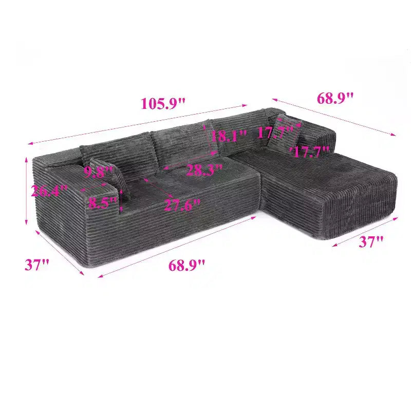 Divano componibile moderno Famapy – Comfort e stile per ambienti contemporanei. Divano letto in cotone compresso senza montaggio con chaise longue.