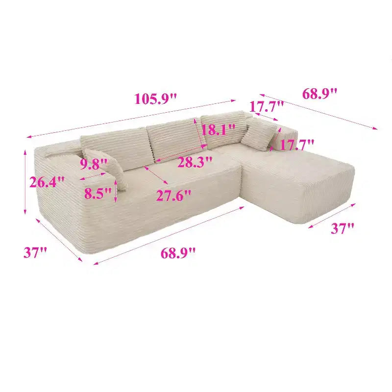 Divano componibile moderno Famapy – Comfort e stile per ambienti contemporanei. Divano letto in cotone compresso senza montaggio con chaise longue.