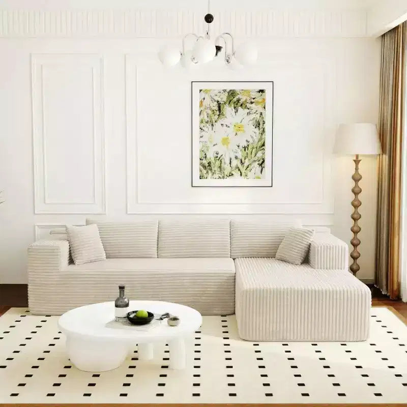 Divano componibile moderno Famapy – Comfort e stile per ambienti contemporanei. Divano letto in cotone compresso senza montaggio con chaise longue.