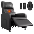 Power Recliner Chair with Heat & Massage, PU Leather Single Sofa with Padded Seat & 2 Side Pockets, Adjustable Electric Recliner for Living Room