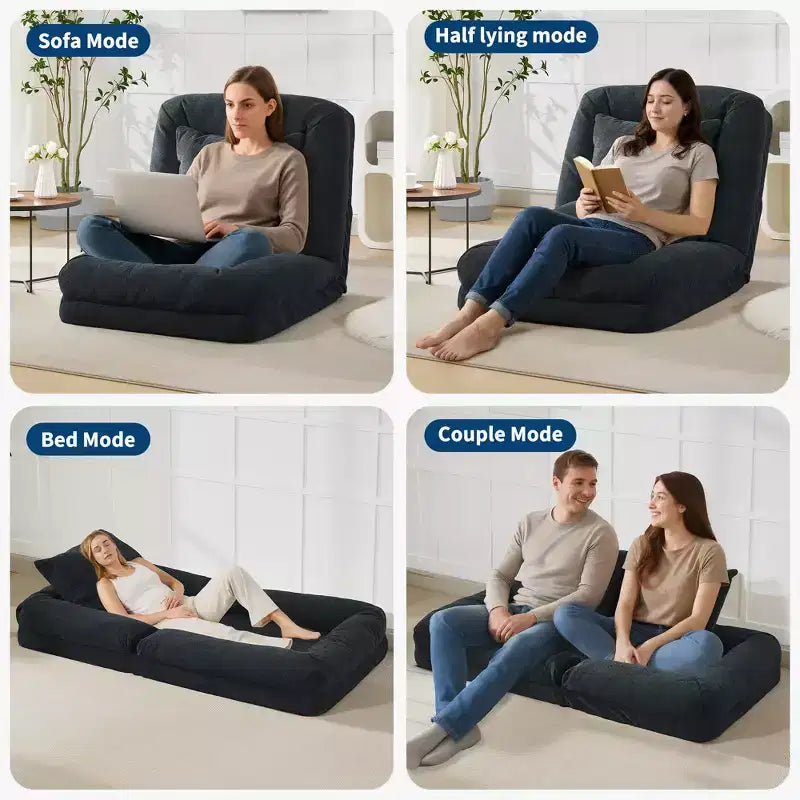 GustoWave 64,9'' Divano Letto Pigro Regolabile a 5 Posizioni, Letto Imbottito per Persone e Cani, Sedia a Sdraio Pieghevole da Terra