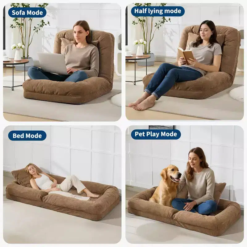 GustoWave 64,9'' Divano Letto Pigro Regolabile a 5 Posizioni, Letto Imbottito per Persone e Cani, Sedia a Sdraio Pieghevole da Terra