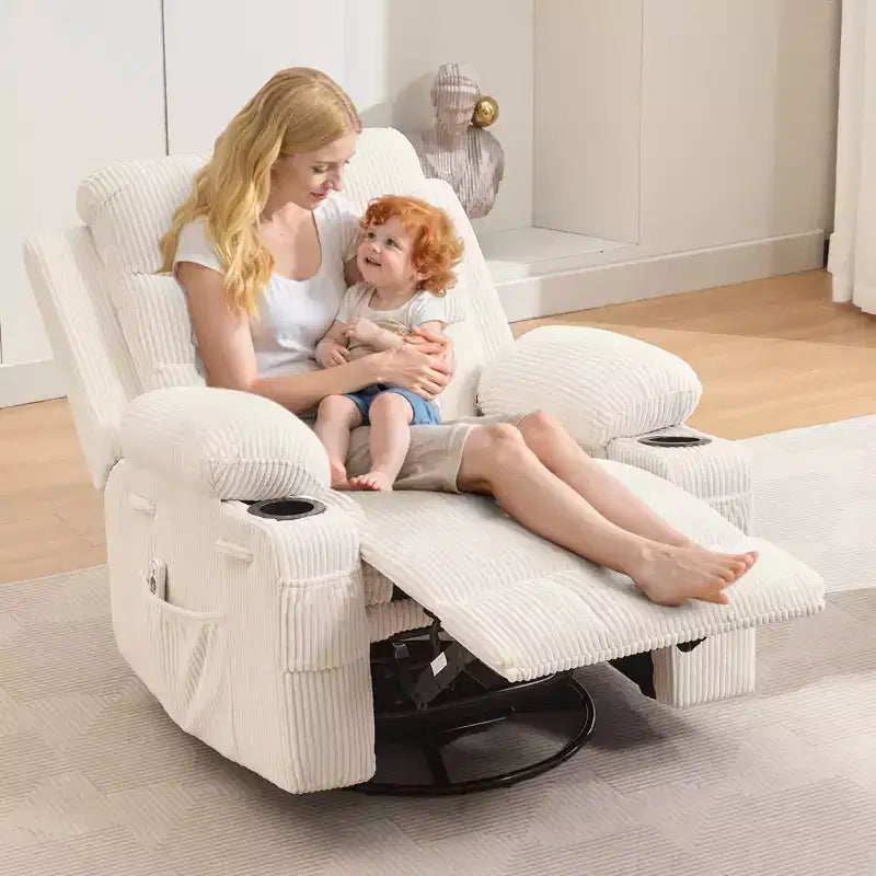 Poltrona reclinabile girevole a 360° per neonati - Sedia a dondolo oversize con massaggio e calore, poltrona reclinabile per piccoli spazi, cameretta dei bambini, camera da letto, soggiorno