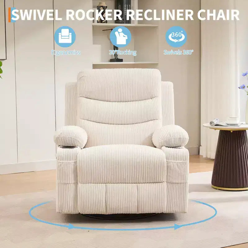 Poltrona reclinabile girevole a 360° per neonati - Sedia a dondolo oversize con massaggio e calore, poltrona reclinabile per piccoli spazi, cameretta dei bambini, camera da letto, soggiorno