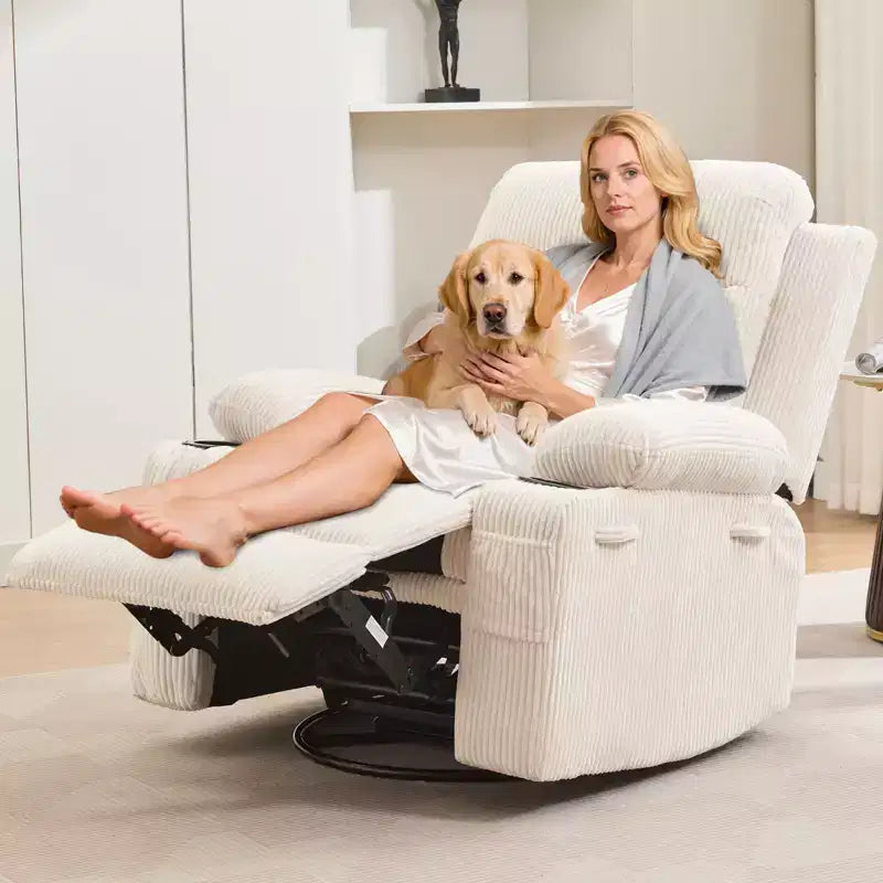 Poltrona reclinabile girevole a 360° per neonati - Sedia a dondolo oversize con massaggio e calore, poltrona reclinabile per piccoli spazi, cameretta dei bambini, camera da letto, soggiorno