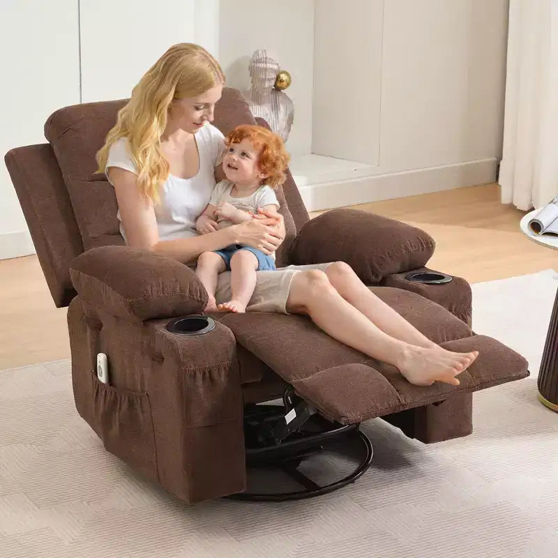 Poltrona reclinabile girevole a 360° per neonati - Sedia a dondolo oversize con massaggio e calore, poltrona reclinabile per piccoli spazi, cameretta dei bambini, camera da letto, soggiorno