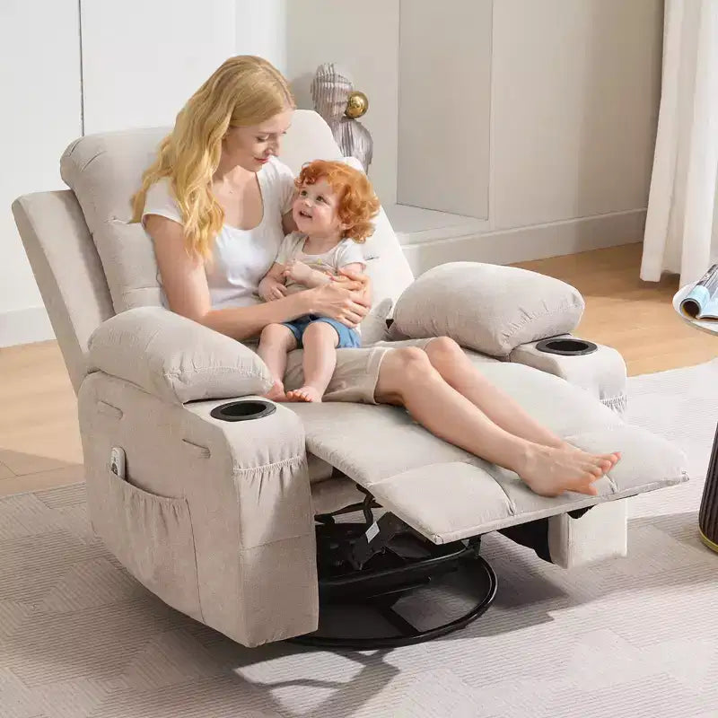 Poltrona reclinabile girevole a 360° per neonati - Sedia a dondolo oversize con massaggio e calore, poltrona reclinabile per piccoli spazi, cameretta dei bambini, camera da letto, soggiorno