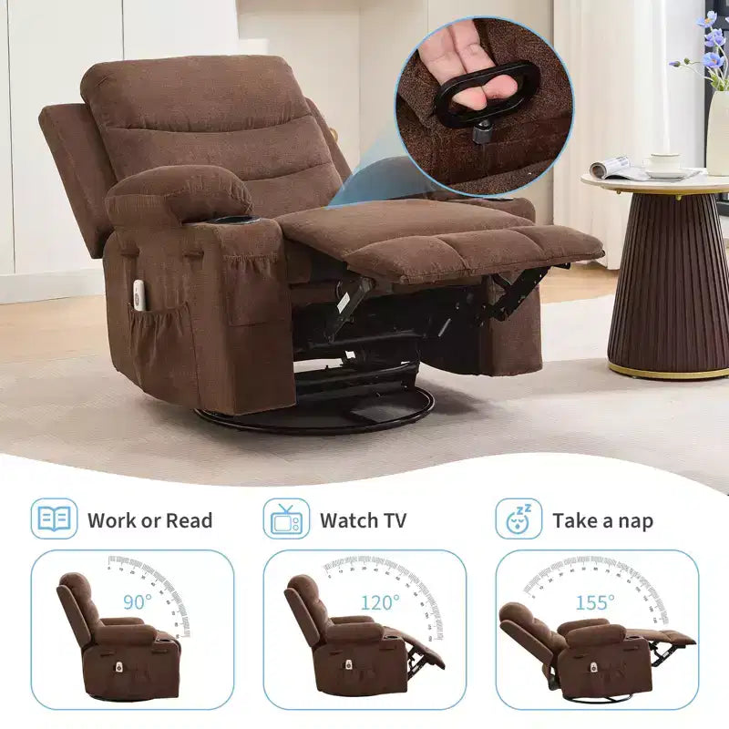 Poltrona reclinabile girevole a 360° per neonati - Sedia a dondolo oversize con massaggio e calore, poltrona reclinabile per piccoli spazi, cameretta dei bambini, camera da letto, soggiorno