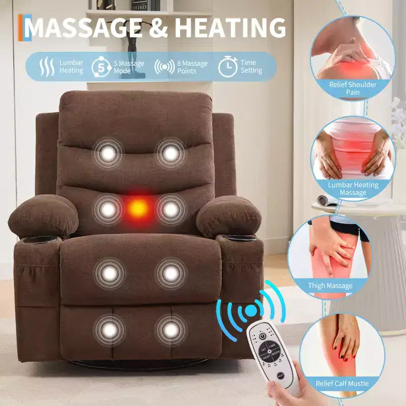Poltrona reclinabile girevole a 360° per neonati - Sedia a dondolo oversize con massaggio e calore, poltrona reclinabile per piccoli spazi, cameretta dei bambini, camera da letto, soggiorno
