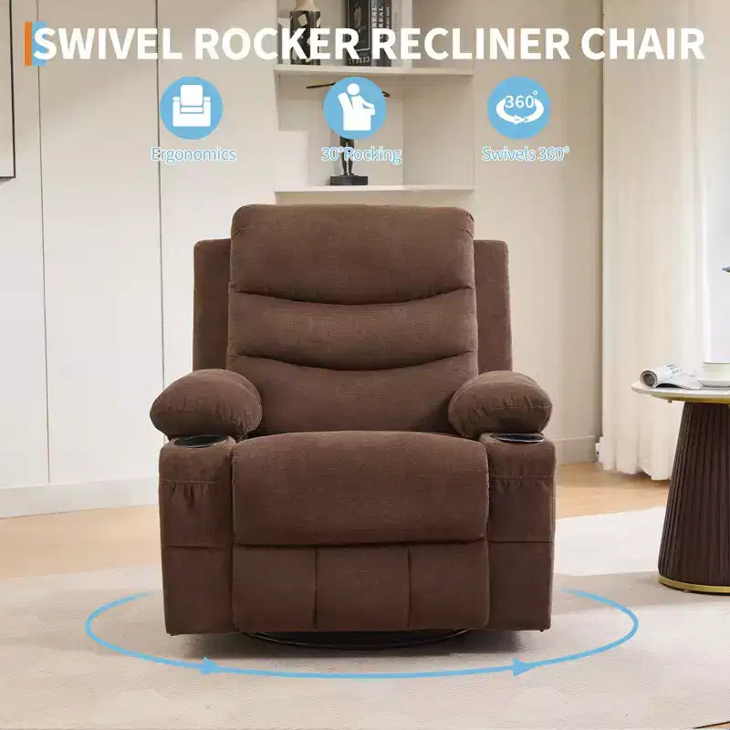 Poltrona reclinabile girevole a 360° per neonati - Sedia a dondolo oversize con massaggio e calore, poltrona reclinabile per piccoli spazi, cameretta dei bambini, camera da letto, soggiorno