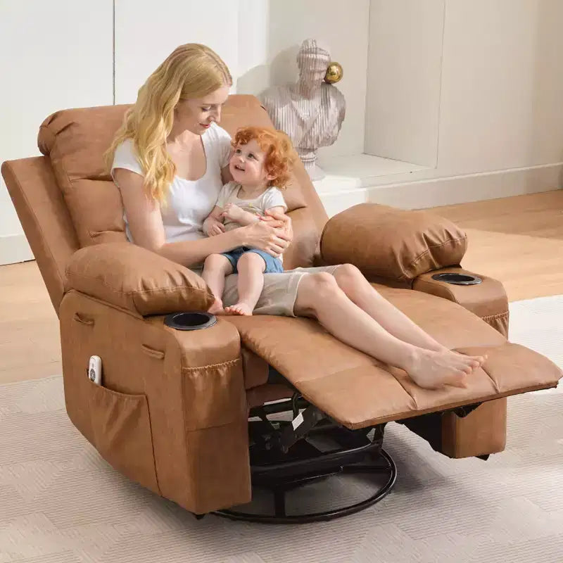 Poltrona reclinabile girevole a 360° per neonati - Sedia a dondolo oversize con massaggio e calore, poltrona reclinabile per piccoli spazi, cameretta dei bambini, camera da letto, soggiorno