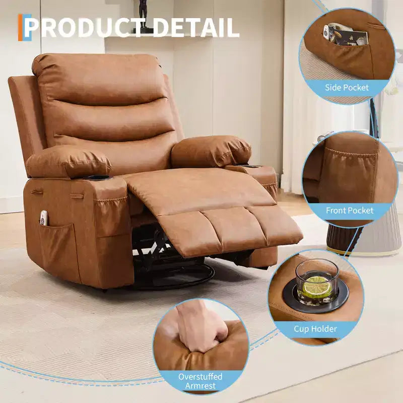 Poltrona reclinabile girevole a 360° per neonati - Sedia a dondolo oversize con massaggio e calore, poltrona reclinabile per piccoli spazi, cameretta dei bambini, camera da letto, soggiorno