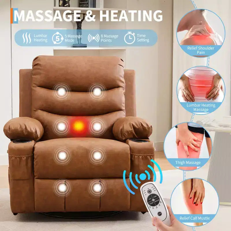 Poltrona reclinabile girevole a 360° per neonati - Sedia a dondolo oversize con massaggio e calore, poltrona reclinabile per piccoli spazi, cameretta dei bambini, camera da letto, soggiorno