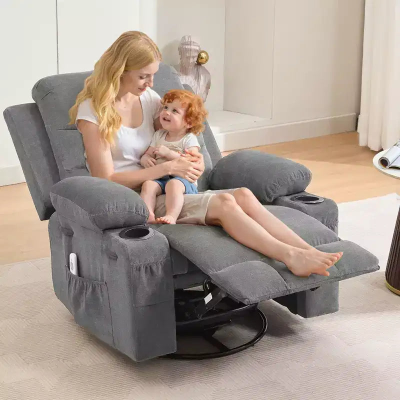 Poltrona reclinabile girevole a 360° per neonati - Sedia a dondolo oversize con massaggio e calore, poltrona reclinabile per piccoli spazi, cameretta dei bambini, camera da letto, soggiorno