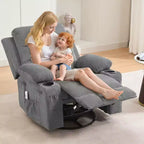 Poltrona reclinabile girevole a 360° per neonati - Sedia a dondolo oversize con massaggio e calore, poltrona reclinabile per piccoli spazi, cameretta dei bambini, camera da letto, soggiorno