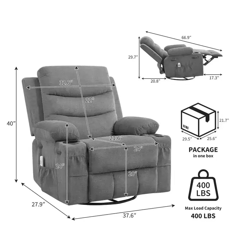 Poltrona reclinabile girevole a 360° per neonati - Sedia a dondolo oversize con massaggio e calore, poltrona reclinabile per piccoli spazi, cameretta dei bambini, camera da letto, soggiorno