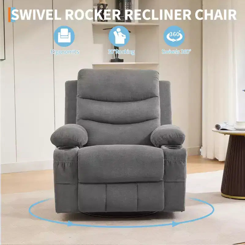 Poltrona reclinabile girevole a 360° per neonati - Sedia a dondolo oversize con massaggio e calore, poltrona reclinabile per piccoli spazi, cameretta dei bambini, camera da letto, soggiorno